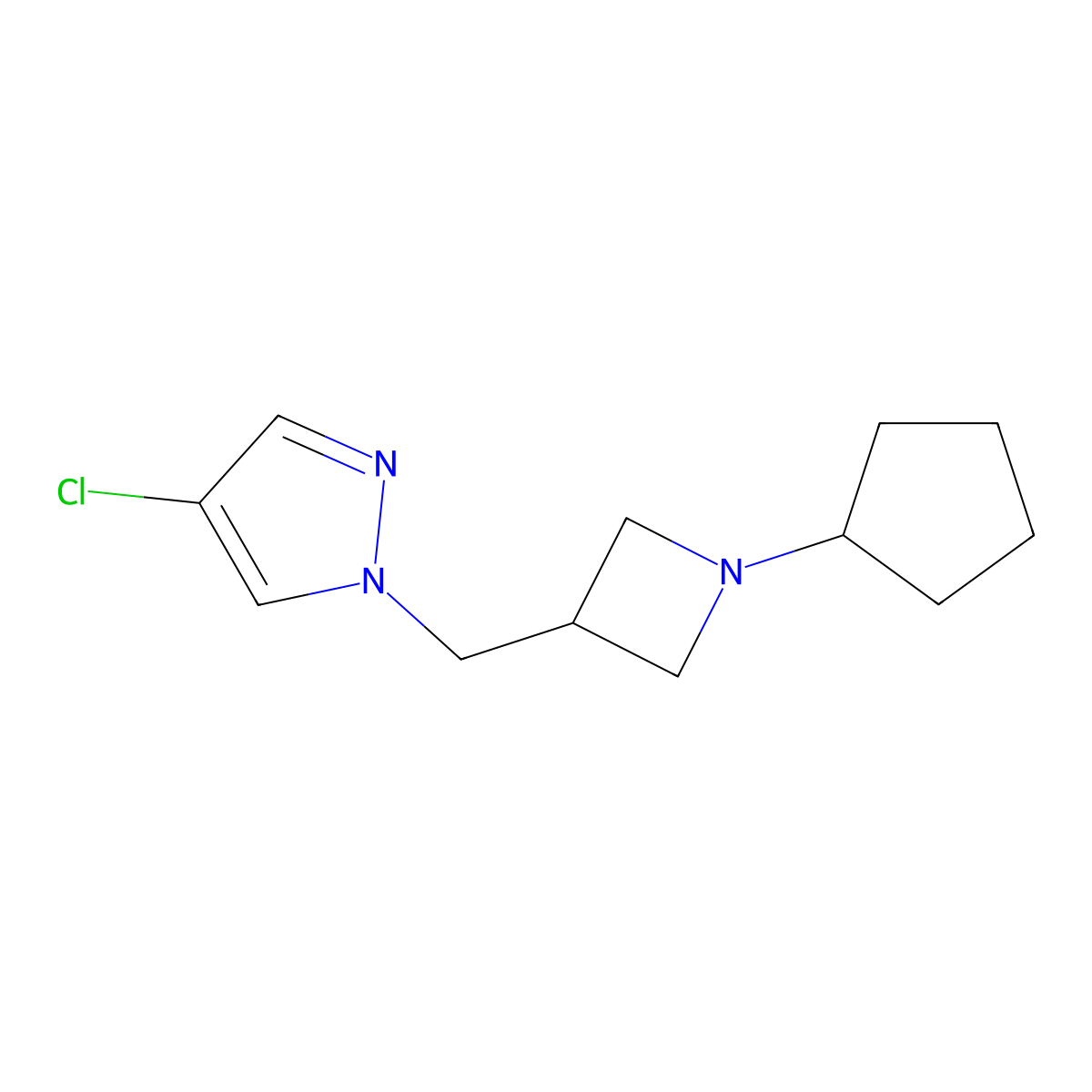 4-chloro-1-[(1-cyclopentylazetidin-3-yl)methyl]-1H-pyrazole molecular structure, CAS 2549034-29-7