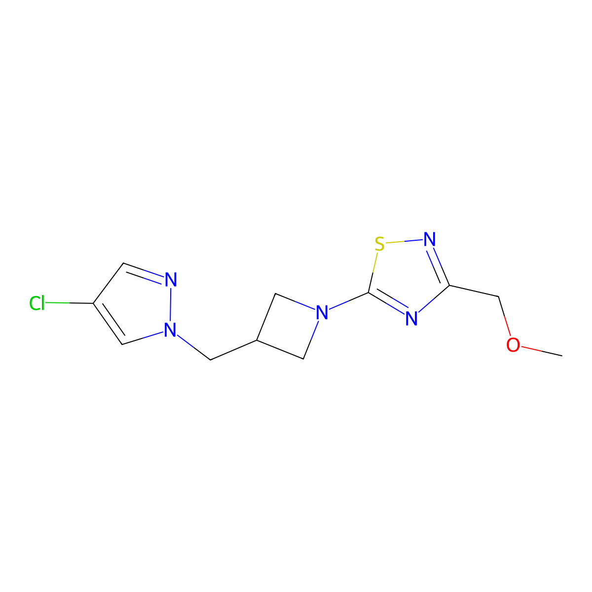 5-{3-[(4-chloro-1H-pyrazol-1-yl)methyl]azetidin-1-yl}-3-(methoxymethyl)-1,2,4-thiadiazole molecular structure, CAS 2549034-34-4