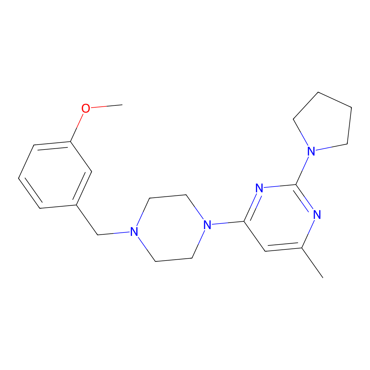 4-{4-[(3-Methoxyphenyl)methyl]piperazin-1-yl}-6-methyl-2-(pyrrolidin-1-yl)pyrimidine molecular structure, CAS 2549034-35-5