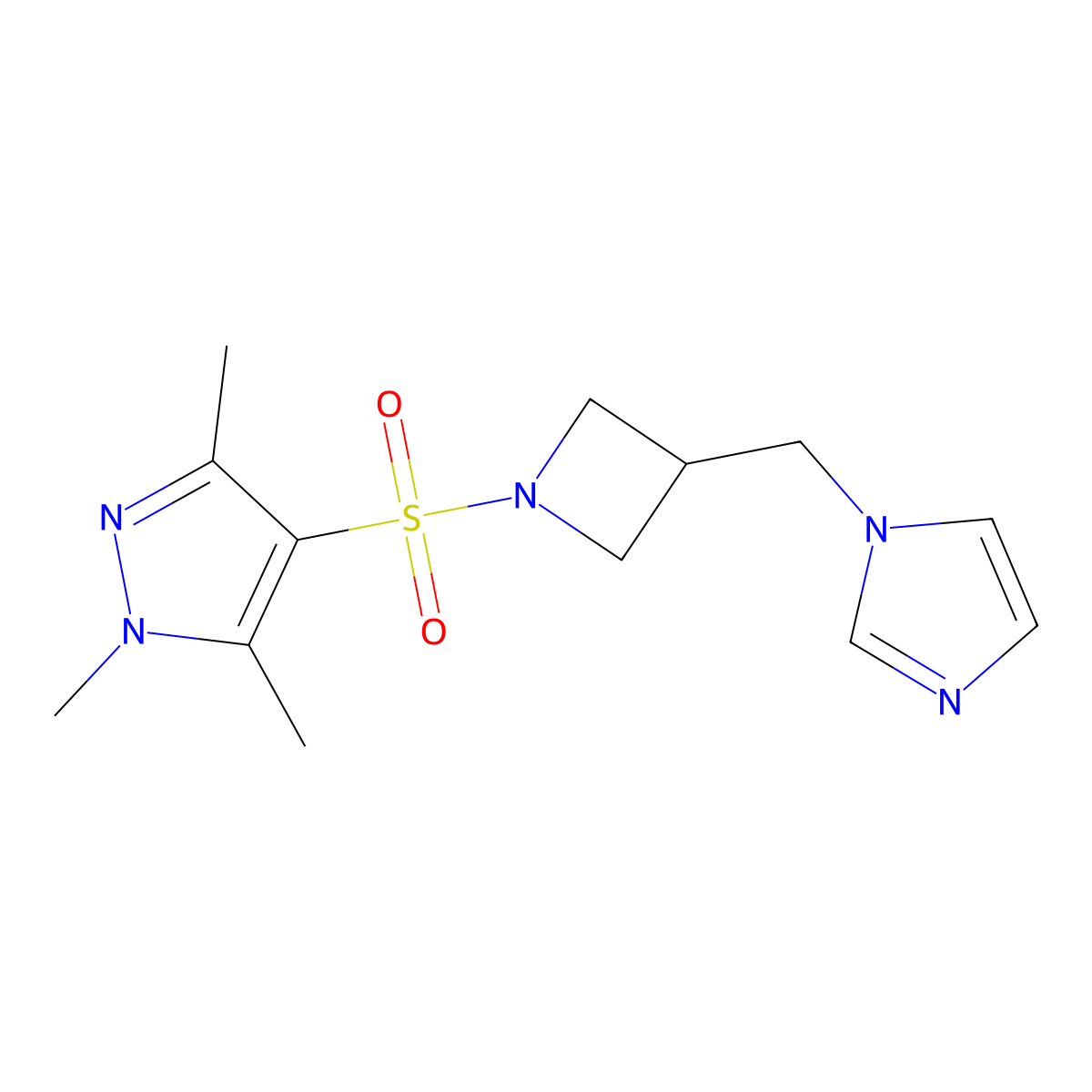 4-({3-[(1H-imidazol-1-yl)methyl]azetidin-1-yl}sulfonyl)-1,3,5-trimethyl-1H-pyrazole molecular structure, CAS 2549034-39-9