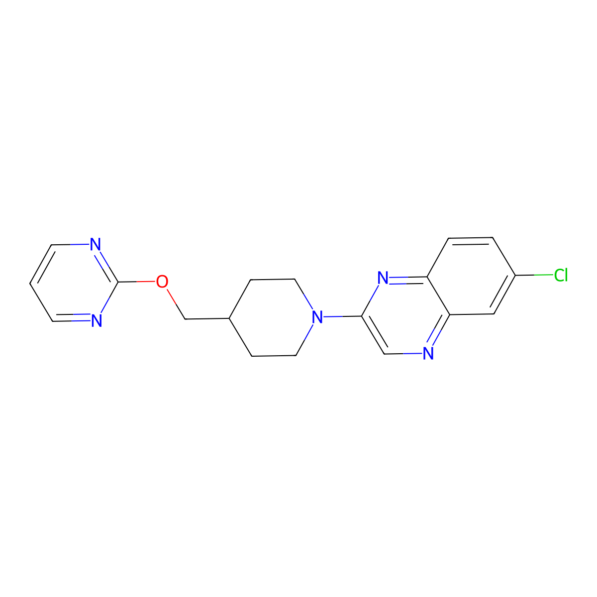 6-Chloro-2-{4-[(pyrimidin-2-yloxy)methyl]piperidin-1-yl}quinoxaline molecular structure, CAS 2549034-44-6