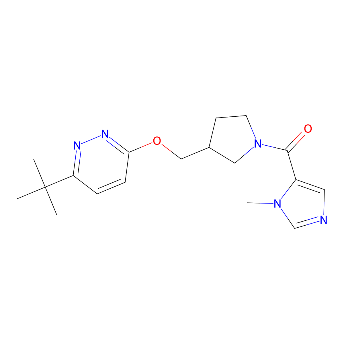 3-tert-butyl-6-{[1-(1-methyl-1H-imidazole-5-carbonyl)pyrrolidin-3-yl]methoxy}pyridazine molecular structure, CAS 2549034-49-1