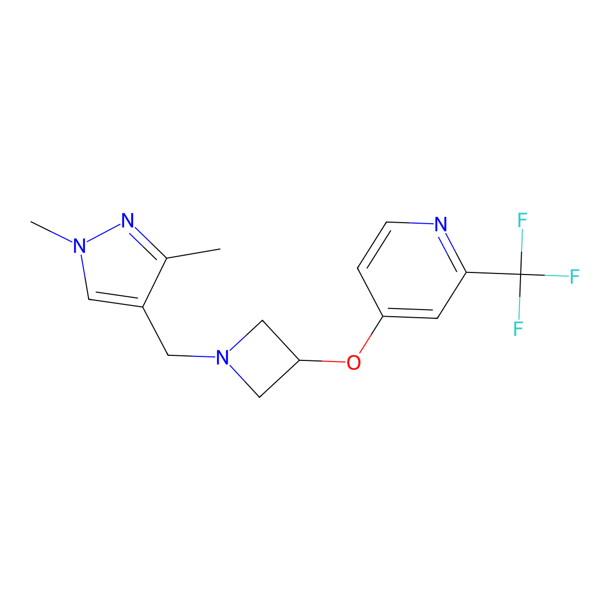 4-({1-[(1,3-dimethyl-1H-pyrazol-4-yl)methyl]azetidin-3-yl}oxy)-2-(trifluoromethyl)pyridine molecular structure, CAS 2549034-50-4
