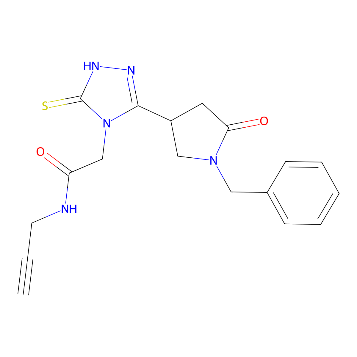 2-[3-(1-benzyl-5-oxopyrrolidin-3-yl)-5-sulfanylidene-4,5-dihydro-1H-1,2,4-triazol-4-yl]-N-(prop-2-yn-1-yl)acetamide molecular structure, CAS 2549034-51-5