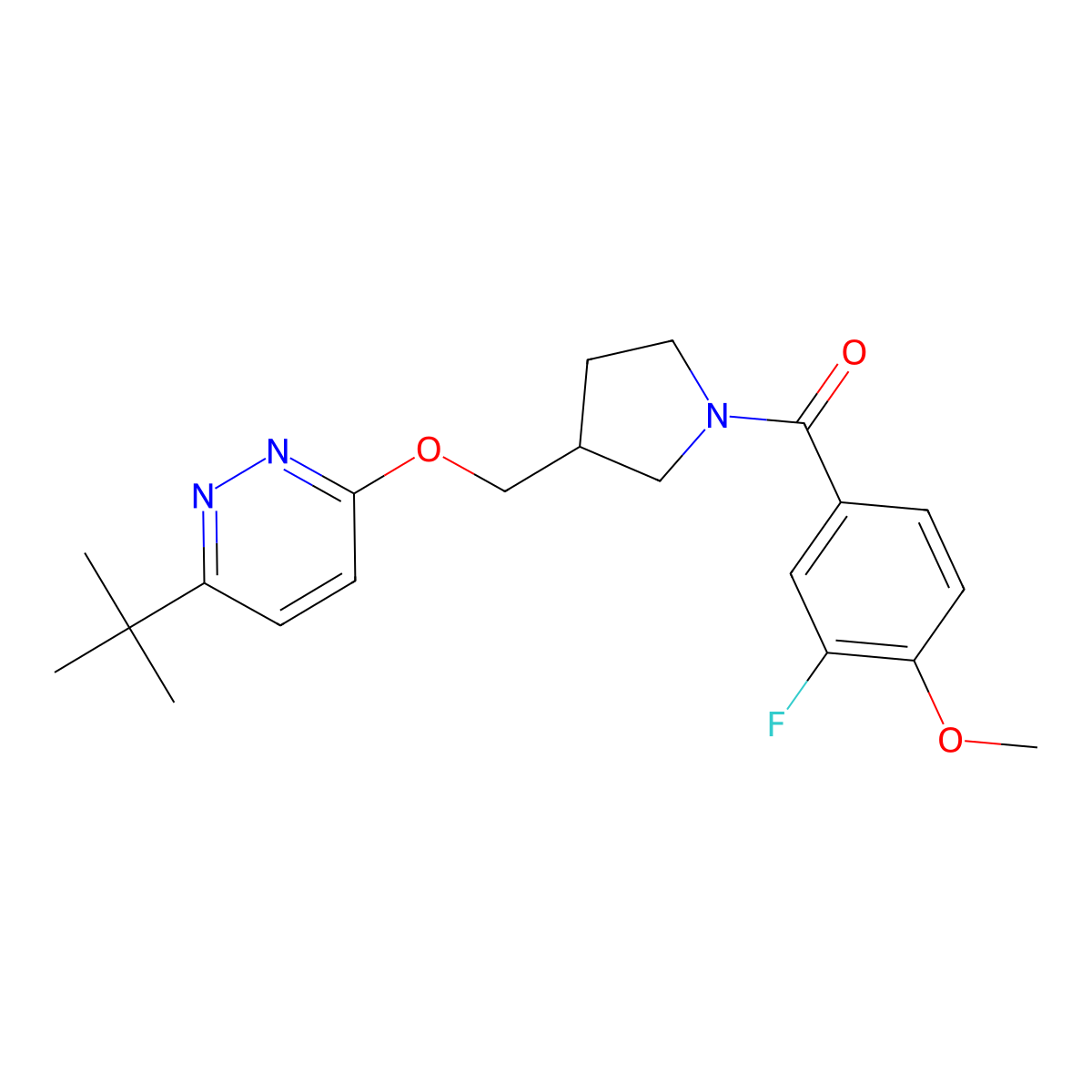 3-Tert-butyl-6-{[1-(3-fluoro-4-methoxybenzoyl)pyrrolidin-3-yl]methoxy}pyridazine molecular structure, CAS 2549034-57-1