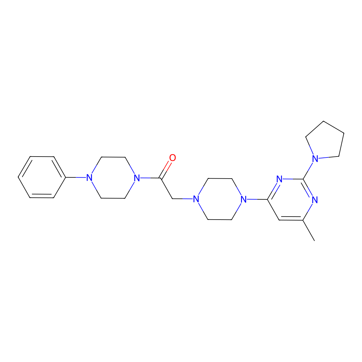 2-{4-[6-Methyl-2-(pyrrolidin-1-yl)pyrimidin-4-yl]piperazin-1-yl}-1-(4-phenylpiperazin-1-yl)ethan-1-one molecular structure, CAS 2549034-59-3