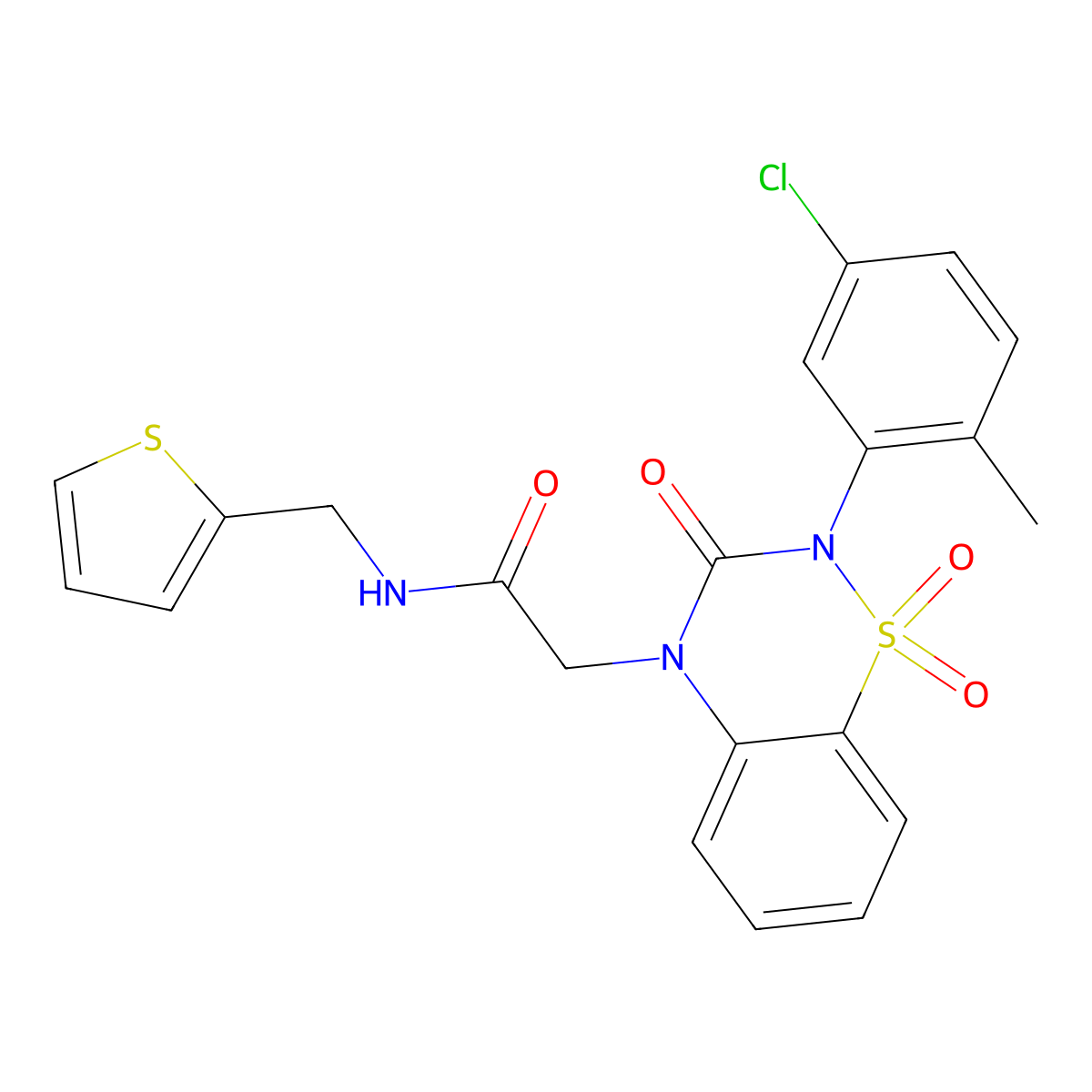 2-[2-(5-chloro-2-methylphenyl)-1,1,3-trioxo-3,4-dihydro-2H-1lambda6,2,4-benzothiadiazin-4-yl]-N-[(thiophen-2-yl)methyl]acetamide molecular structure, CAS 2549034-62-8