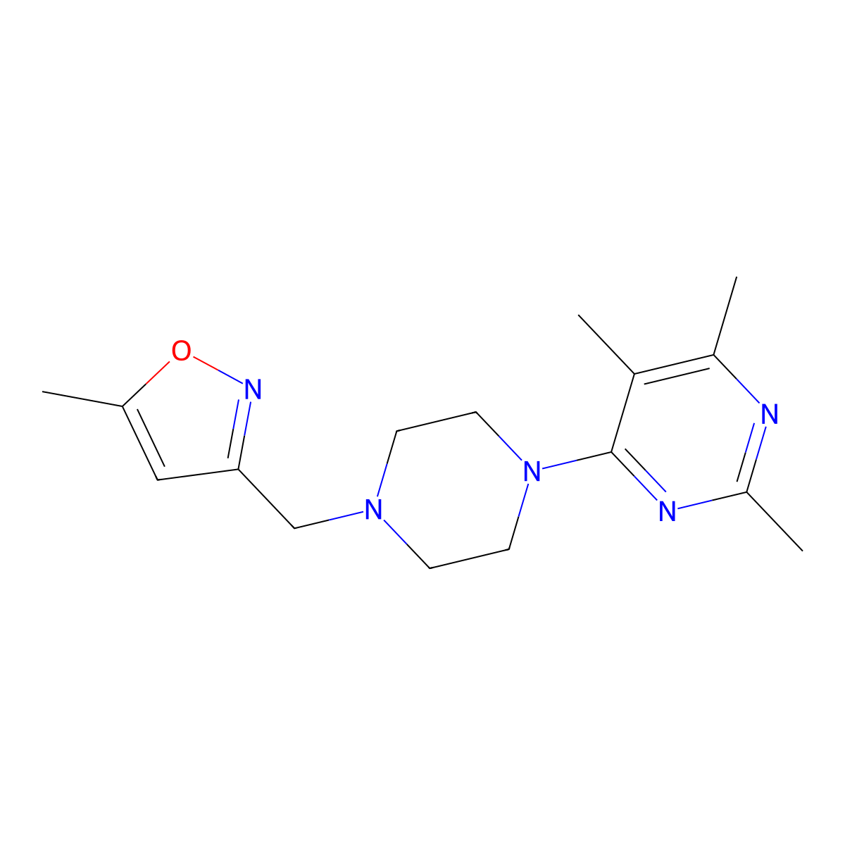 2,4,5-Trimethyl-6-{4-[(5-methyl-1,2-oxazol-3-yl)methyl]piperazin-1-yl}pyrimidine molecular structure, CAS 2549034-64-0