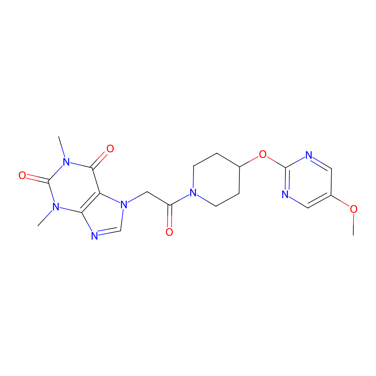 7-(2-{4-[(5-methoxypyrimidin-2-yl)oxy]piperidin-1-yl}-2-oxoethyl)-1,3-dimethyl-2,3,6,7-tetrahydro-1H-purine-2,6-dione molecular structure, CAS 2549034-66-2