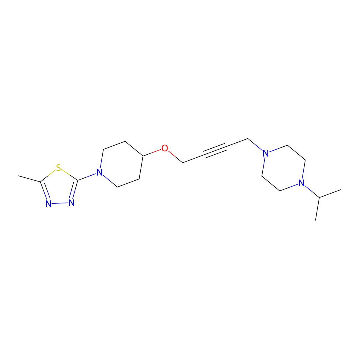 1-(4-{[1-(5-Methyl-1,3,4-thiadiazol-2-yl)piperidin-4-yl]oxy}but-2-yn-1-yl)-4-(propan-2-yl)piperazine molecular structure, CAS 2549034-67-3