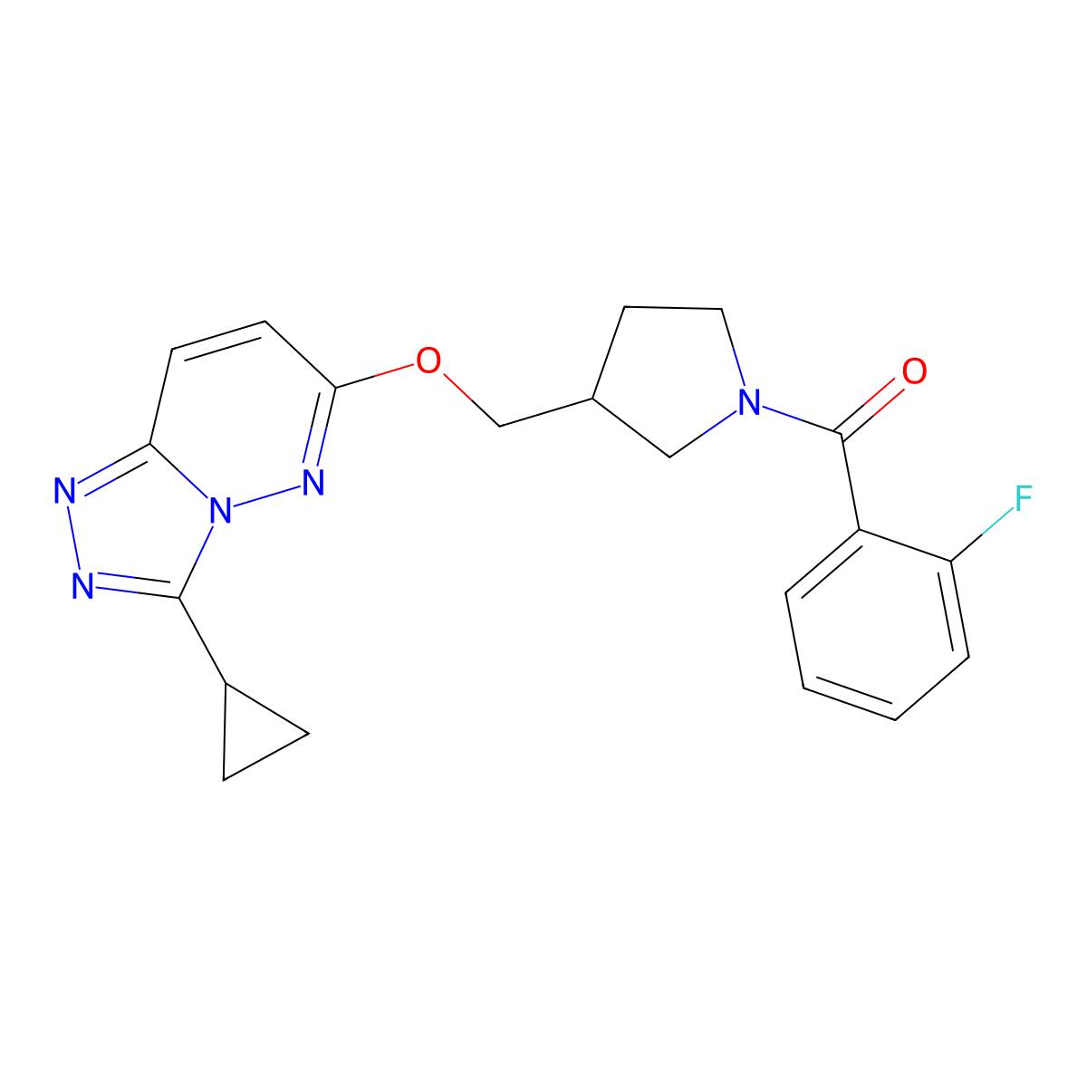 3-[({3-Cyclopropyl-[1,2,4]triazolo[4,3-b]pyridazin-6-yl}oxy)methyl]-1-(2-fluorobenzoyl)pyrrolidine molecular structure, CAS 2549034-68-4