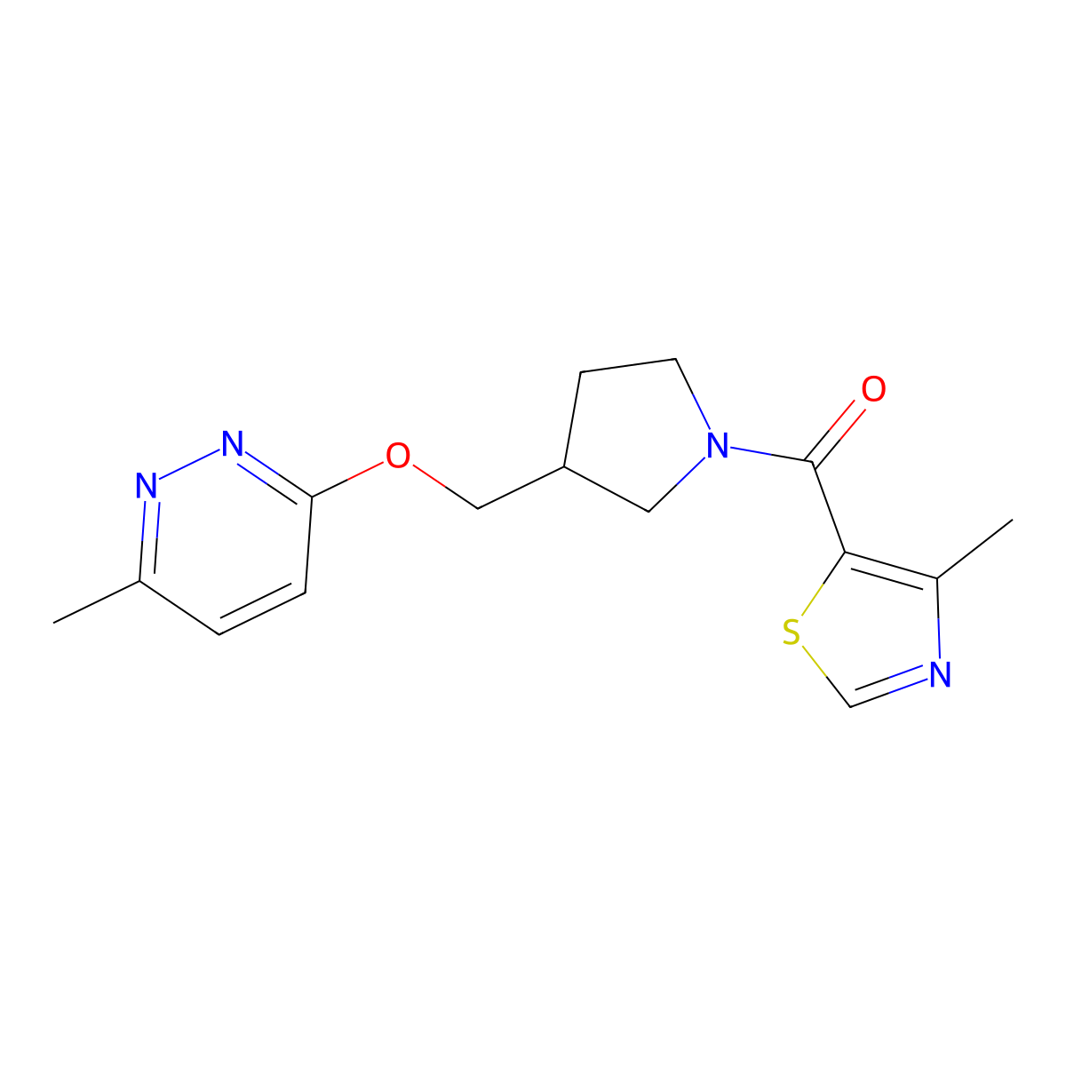 3-Methyl-6-{[1-(4-methyl-1,3-thiazole-5-carbonyl)pyrrolidin-3-yl]methoxy}pyridazine molecular structure, CAS 2549034-69-5