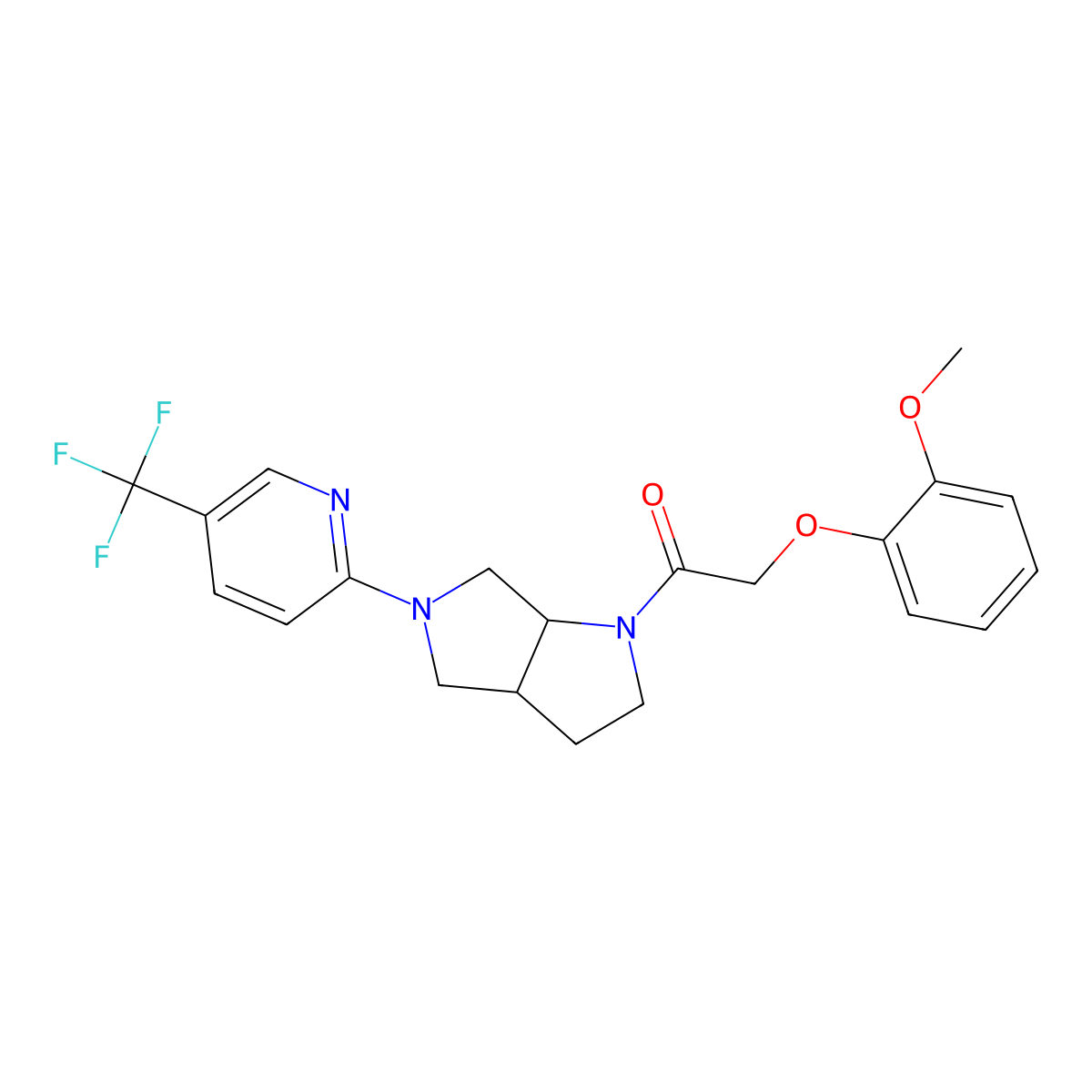 2-(2-Methoxyphenoxy)-1-{5-[5-(trifluoromethyl)pyridin-2-yl]-octahydropyrrolo[3,4-b]pyrrol-1-yl}ethan-1-one molecular structure, CAS 2549034-70-8