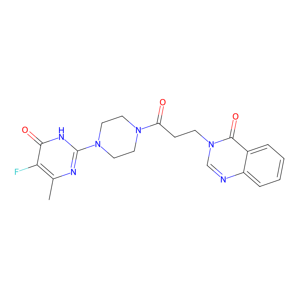 3-{3-[4-(5-Fluoro-4-methyl-6-oxo-1,6-dihydropyrimidin-2-yl)piperazin-1-yl]-3-oxopropyl}-3,4-dihydroquinazolin-4-one molecular structure, CAS 2549034-71-9