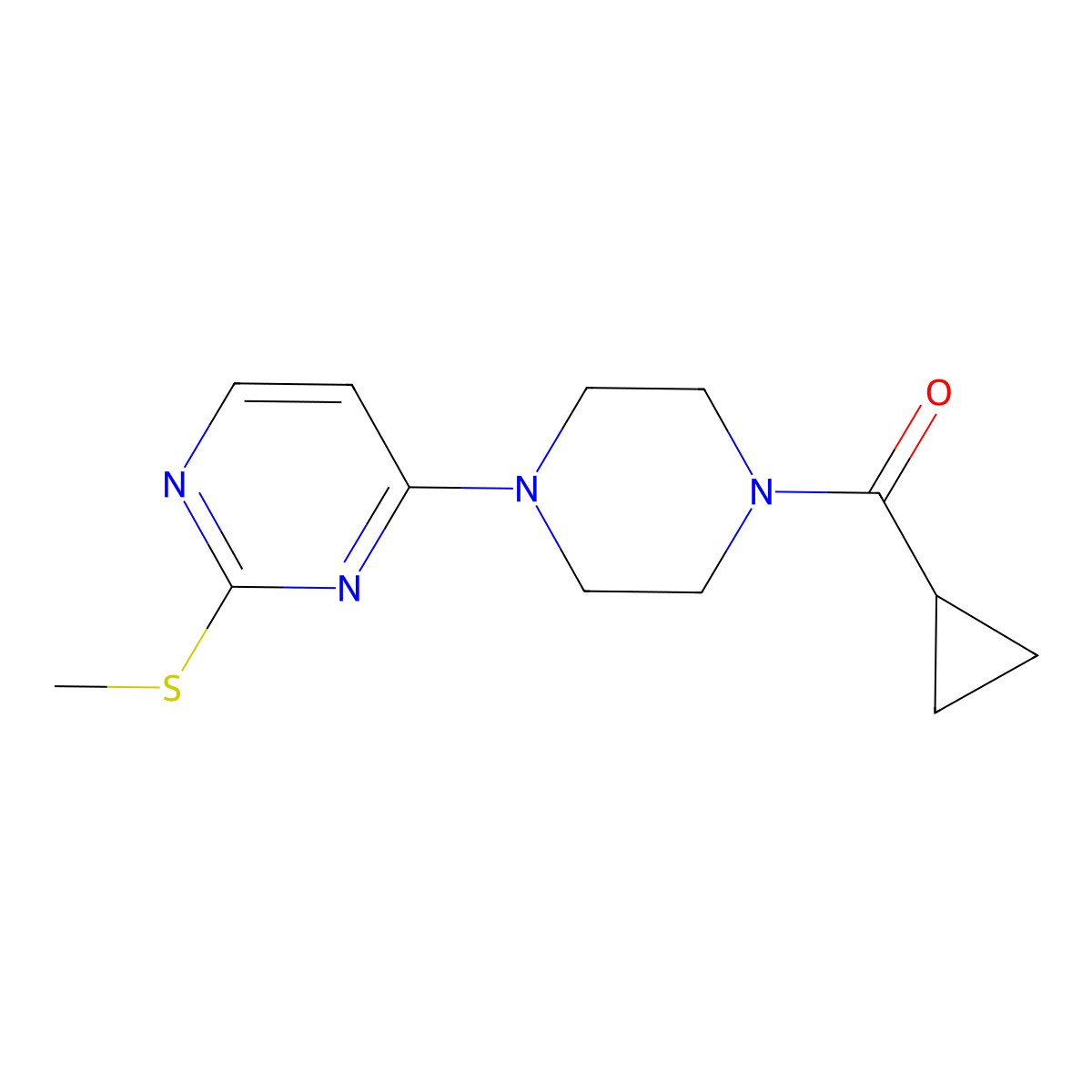 4-(4-Cyclopropanecarbonylpiperazin-1-yl)-2-(methylsulfanyl)pyrimidine molecular structure, CAS 2549034-72-0