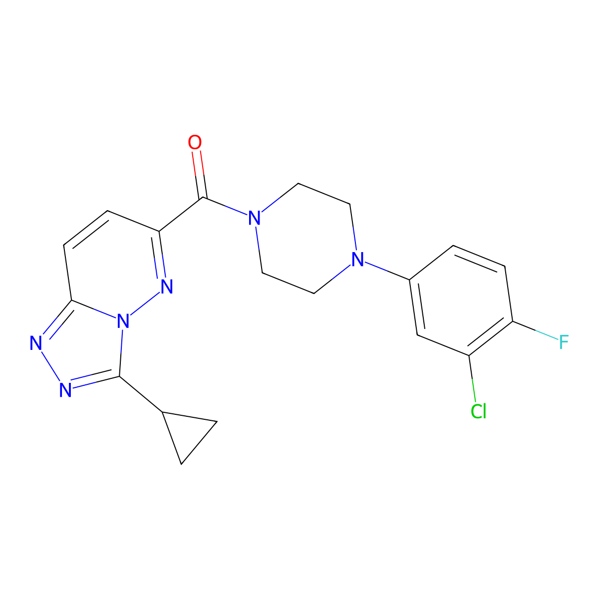 1-(3-Chloro-4-fluorophenyl)-4-{3-cyclopropyl-[1,2,4]triazolo[4,3-b]pyridazine-6-carbonyl}piperazine molecular structure, CAS 2549034-73-1