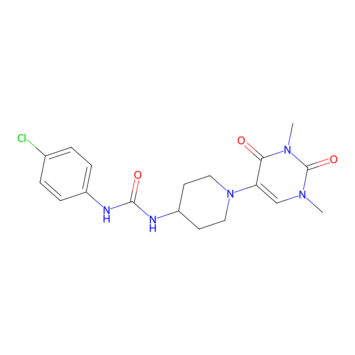 1-(4-Chlorophenyl)-3-[1-(1,3-dimethyl-2,4-dioxo-1,2,3,4-tetrahydropyrimidin-5-yl)piperidin-4-yl]urea molecular structure, CAS 2549034-80-0