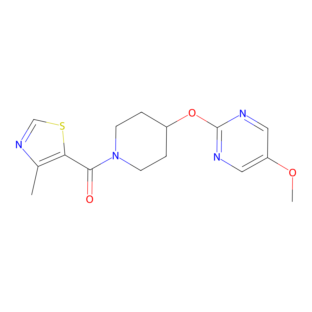 5-Methoxy-2-{[1-(4-methyl-1,3-thiazole-5-carbonyl)piperidin-4-yl]oxy}pyrimidine molecular structure, CAS 2549034-83-3