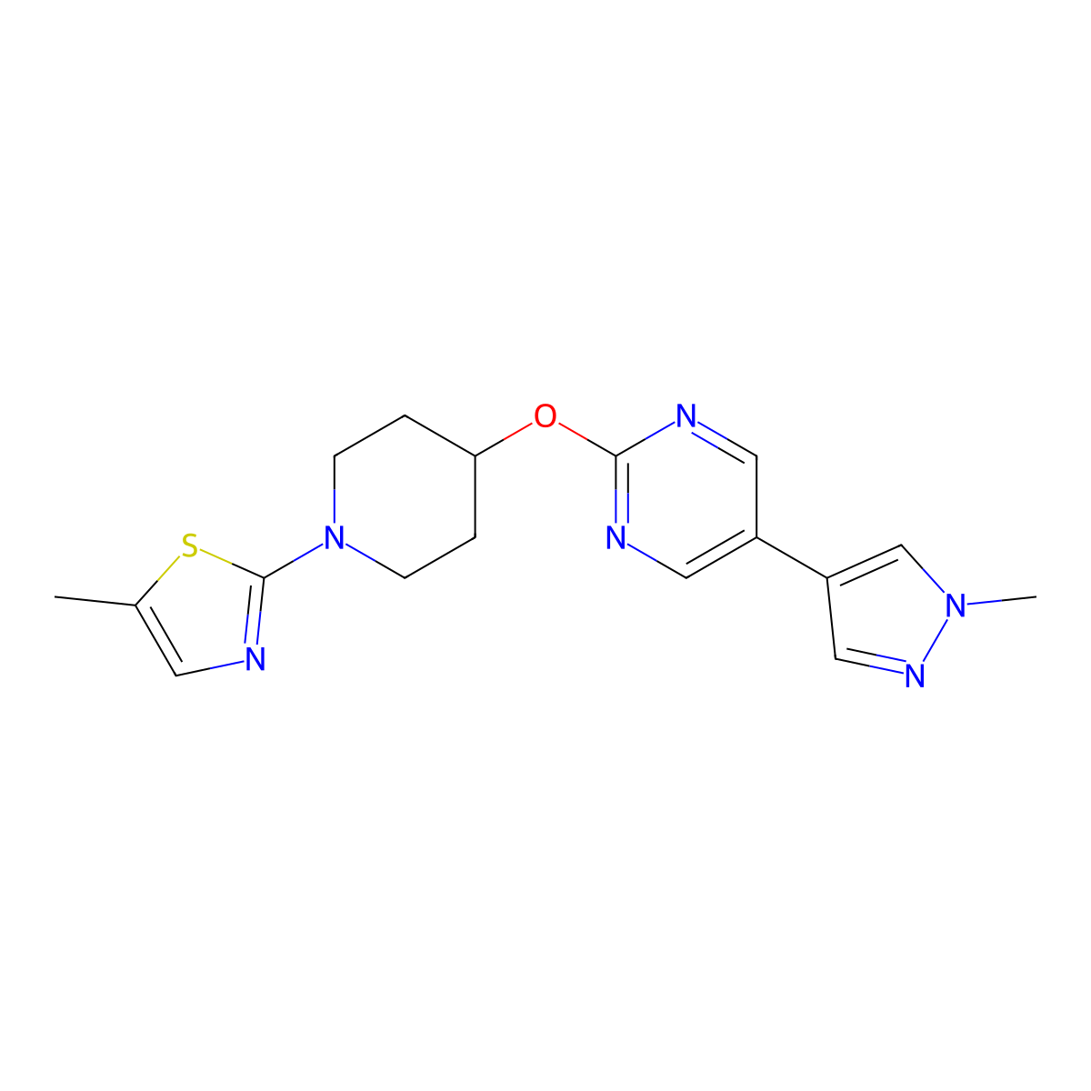 2-{[1-(5-methyl-1,3-thiazol-2-yl)piperidin-4-yl]oxy}-5-(1-methyl-1H-pyrazol-4-yl)pyrimidine molecular structure, CAS 2549034-87-7