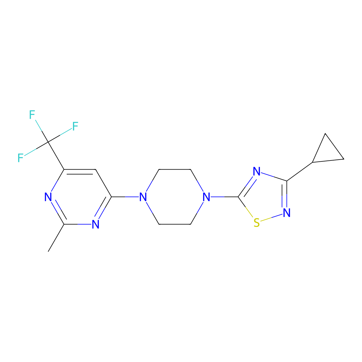 4-[4-(3-Cyclopropyl-1,2,4-thiadiazol-5-yl)piperazin-1-yl]-2-methyl-6-(trifluoromethyl)pyrimidine molecular structure, CAS 2549034-89-9