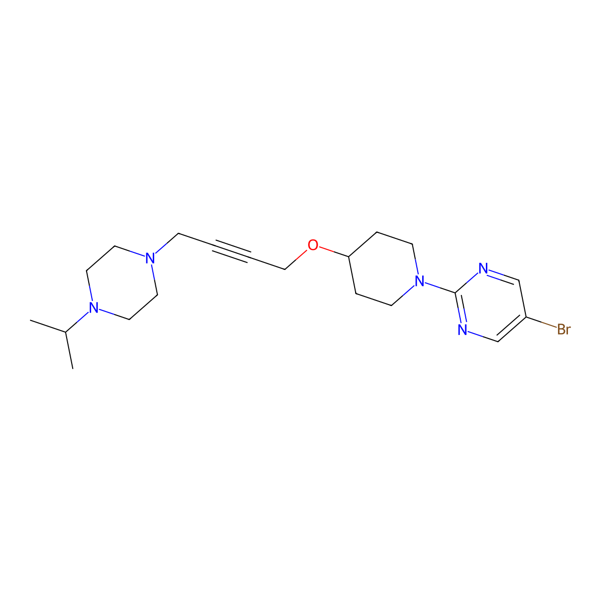 5-Bromo-2-[4-({4-[4-(propan-2-yl)piperazin-1-yl]but-2-yn-1-yl}oxy)piperidin-1-yl]pyrimidine molecular structure, CAS 2549034-90-2