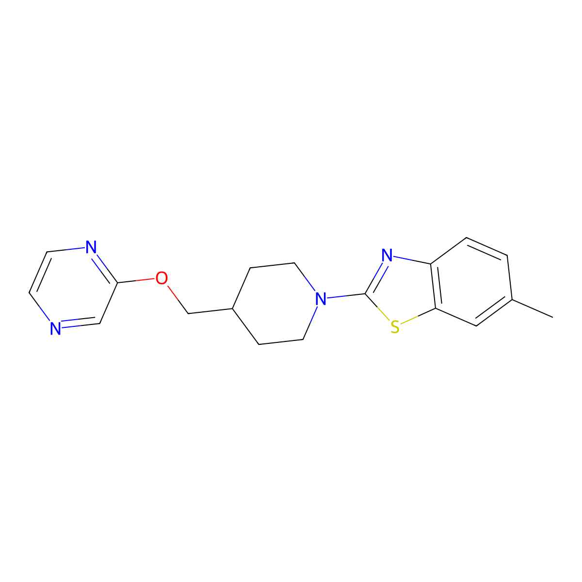 6-Methyl-2-{4-[(pyrazin-2-yloxy)methyl]piperidin-1-yl}-1,3-benzothiazole molecular structure, CAS 2549034-91-3