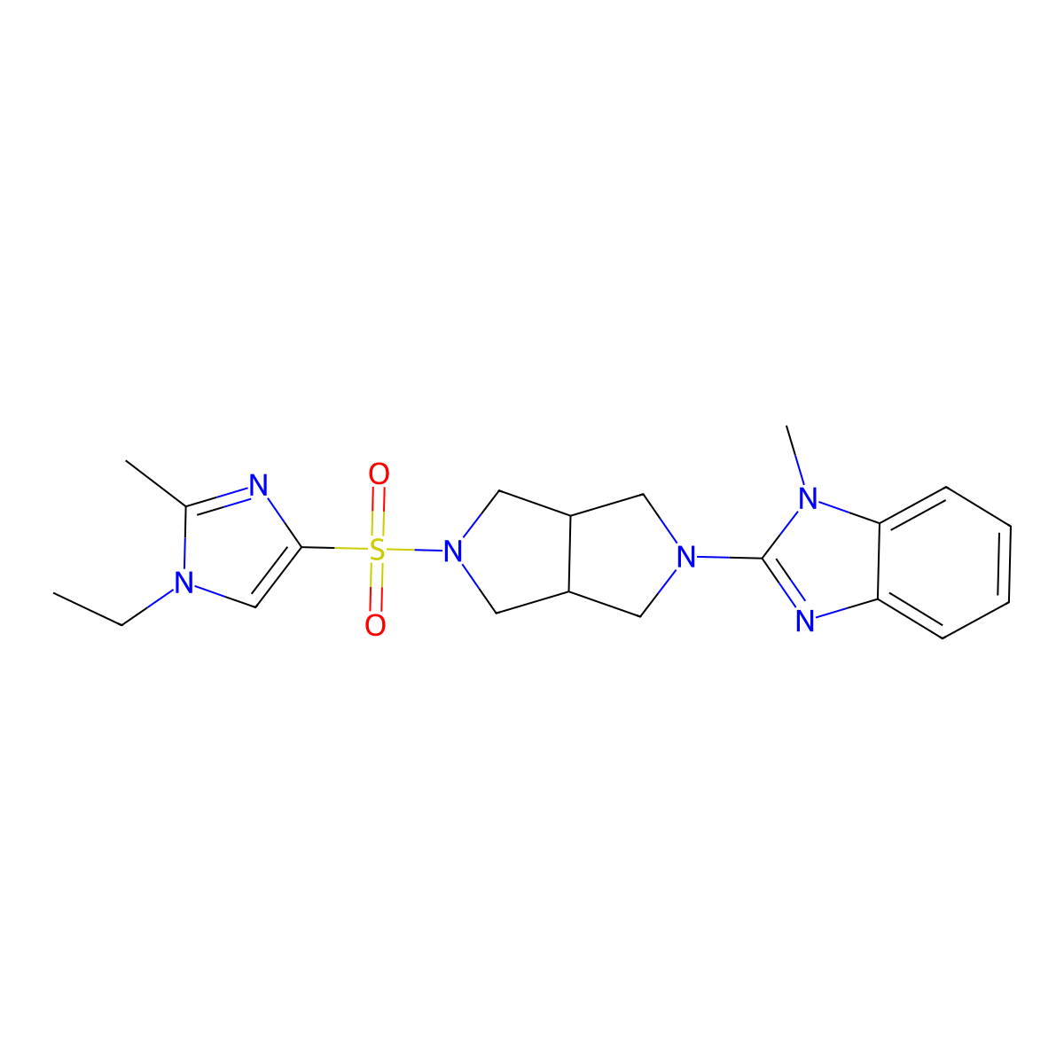 2-{5-[(1-ethyl-2-methyl-1H-imidazol-4-yl)sulfonyl]-octahydropyrrolo[3,4-c]pyrrol-2-yl}-1-methyl-1H-1,3-benzodiazole molecular structure, CAS 2549034-95-7