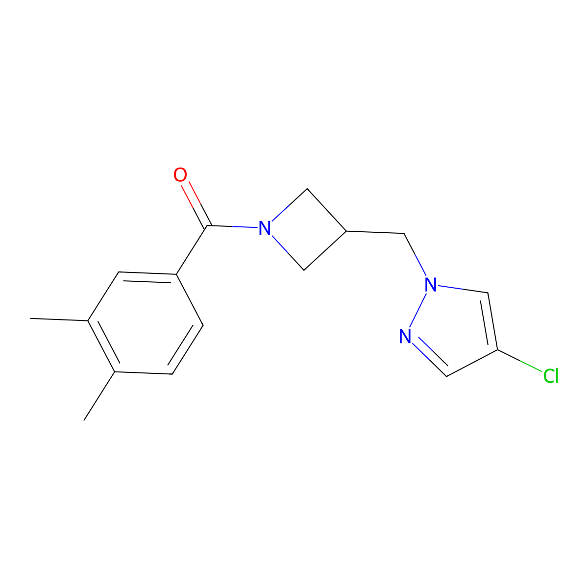4-chloro-1-{[1-(3,4-dimethylbenzoyl)azetidin-3-yl]methyl}-1H-pyrazole molecular structure, CAS 2549034-98-0