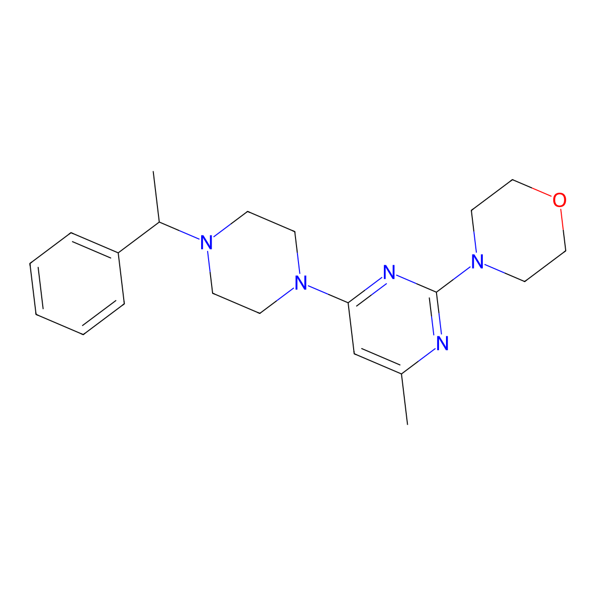 4-{4-Methyl-6-[4-(1-phenylethyl)piperazin-1-yl]pyrimidin-2-yl}morpholine molecular structure, CAS 2549034-99-1
