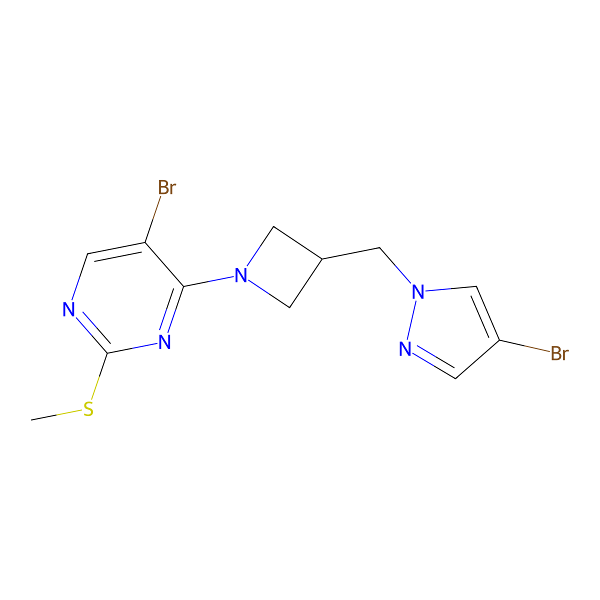 5-bromo-4-{3-[(4-bromo-1H-pyrazol-1-yl)methyl]azetidin-1-yl}-2-(methylsulfanyl)pyrimidine molecular structure, CAS 2549035-10-9