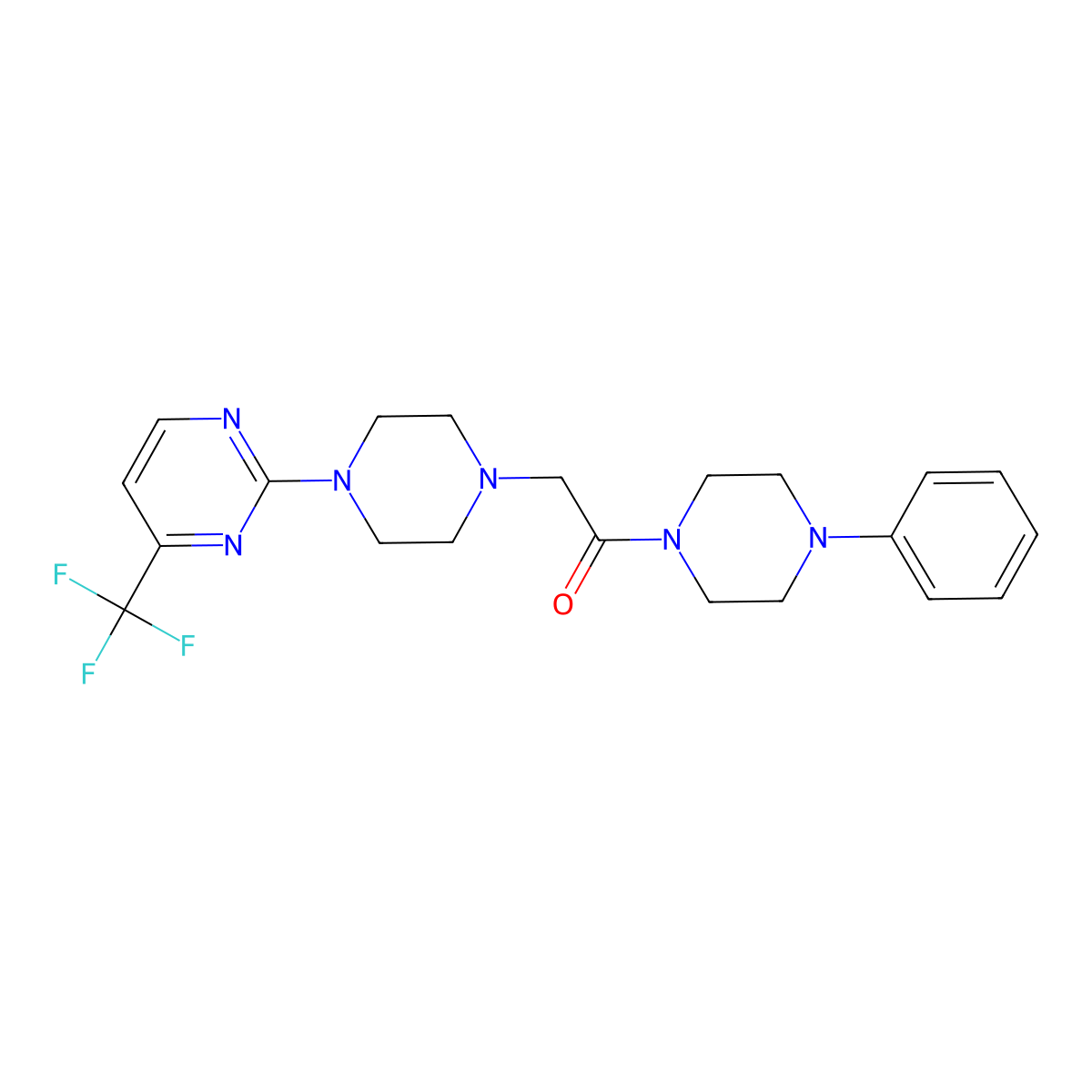 1-(4-Phenylpiperazin-1-yl)-2-{4-[4-(trifluoromethyl)pyrimidin-2-yl]piperazin-1-yl}ethan-1-one molecular structure, CAS 2549035-11-0