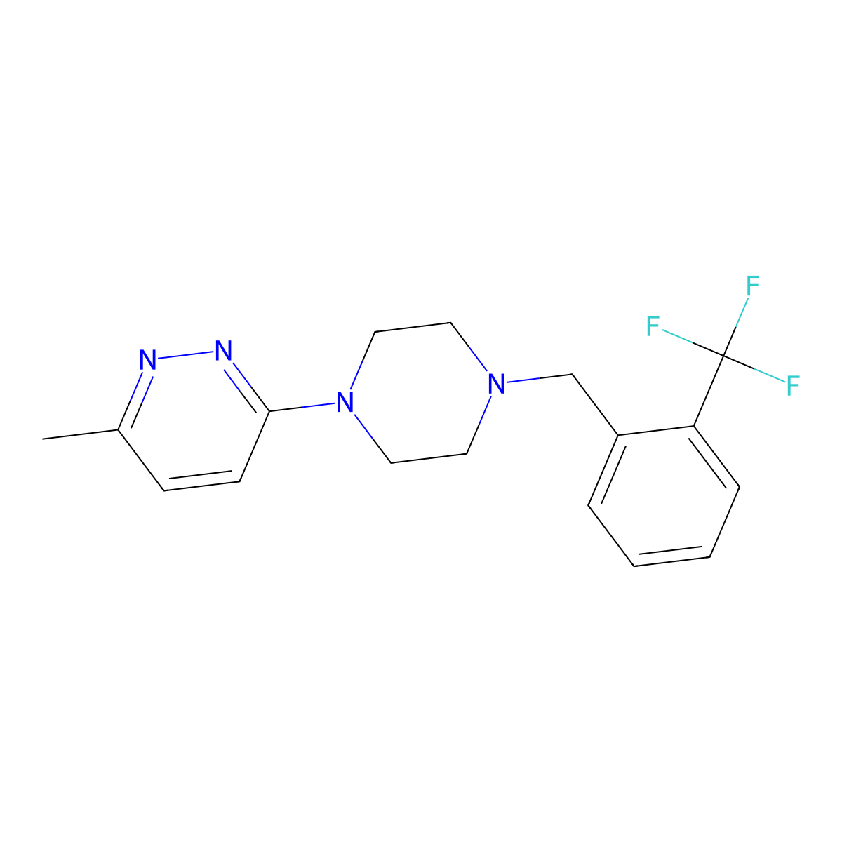 3-Methyl-6-(4-{[2-(trifluoromethyl)phenyl]methyl}piperazin-1-yl)pyridazine molecular structure, CAS 2549035-13-2