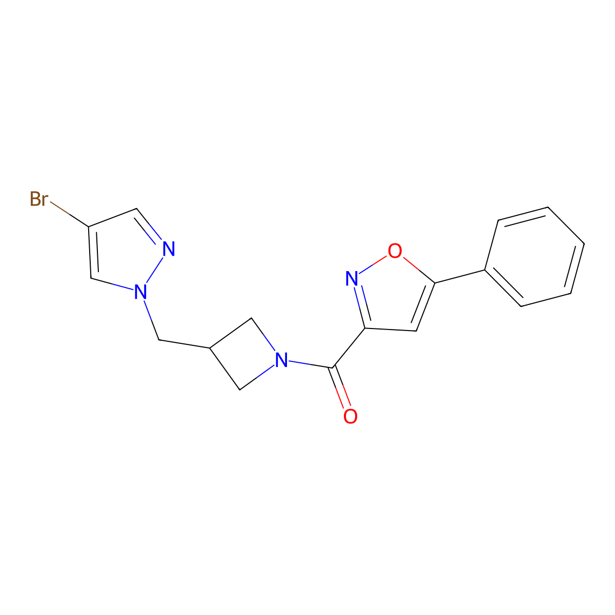 3-{3-[(4-bromo-1H-pyrazol-1-yl)methyl]azetidine-1-carbonyl}-5-phenyl-1,2-oxazole molecular structure, CAS 2549035-14-3