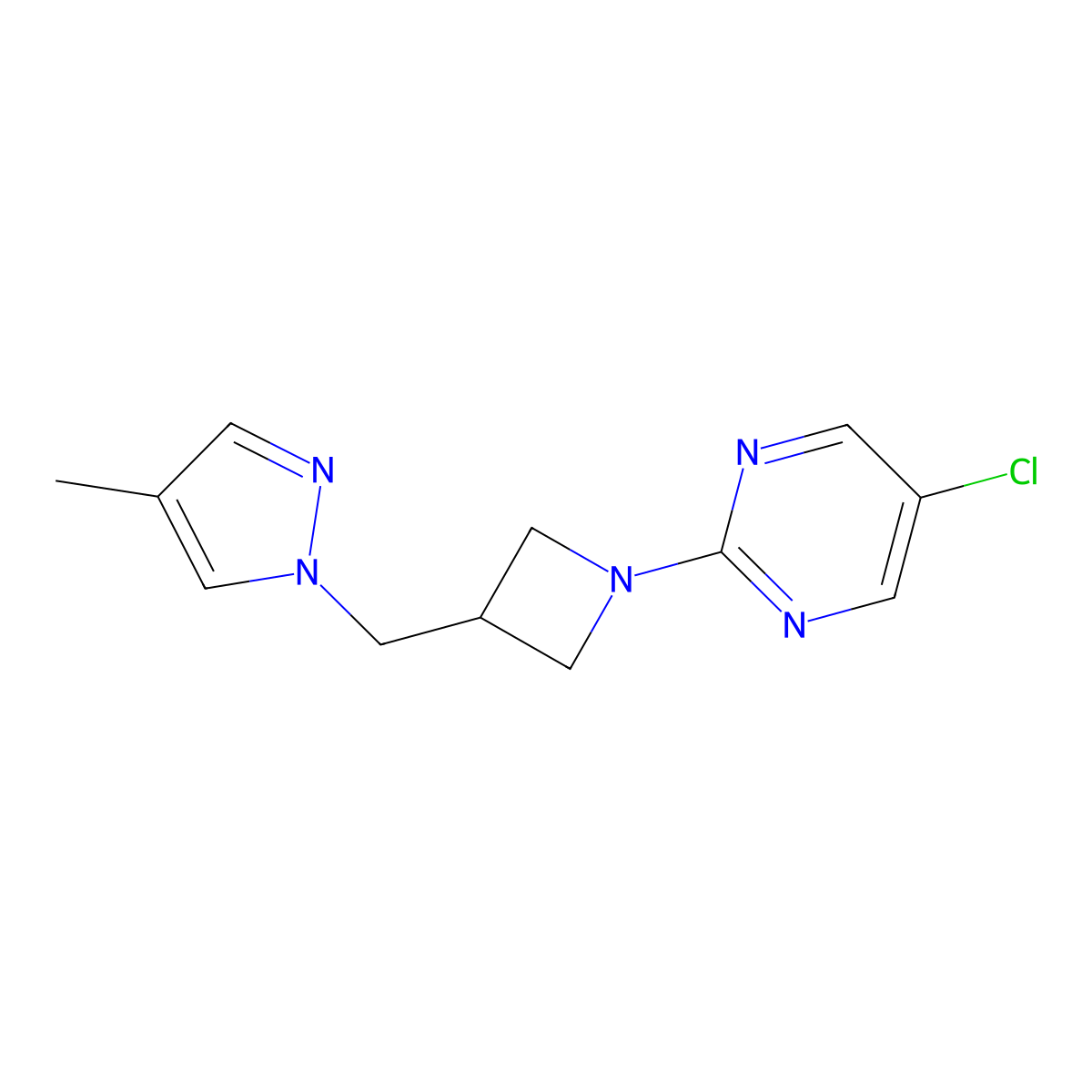 5-chloro-2-{3-[(4-methyl-1H-pyrazol-1-yl)methyl]azetidin-1-yl}pyrimidine molecular structure, CAS 2549035-19-8