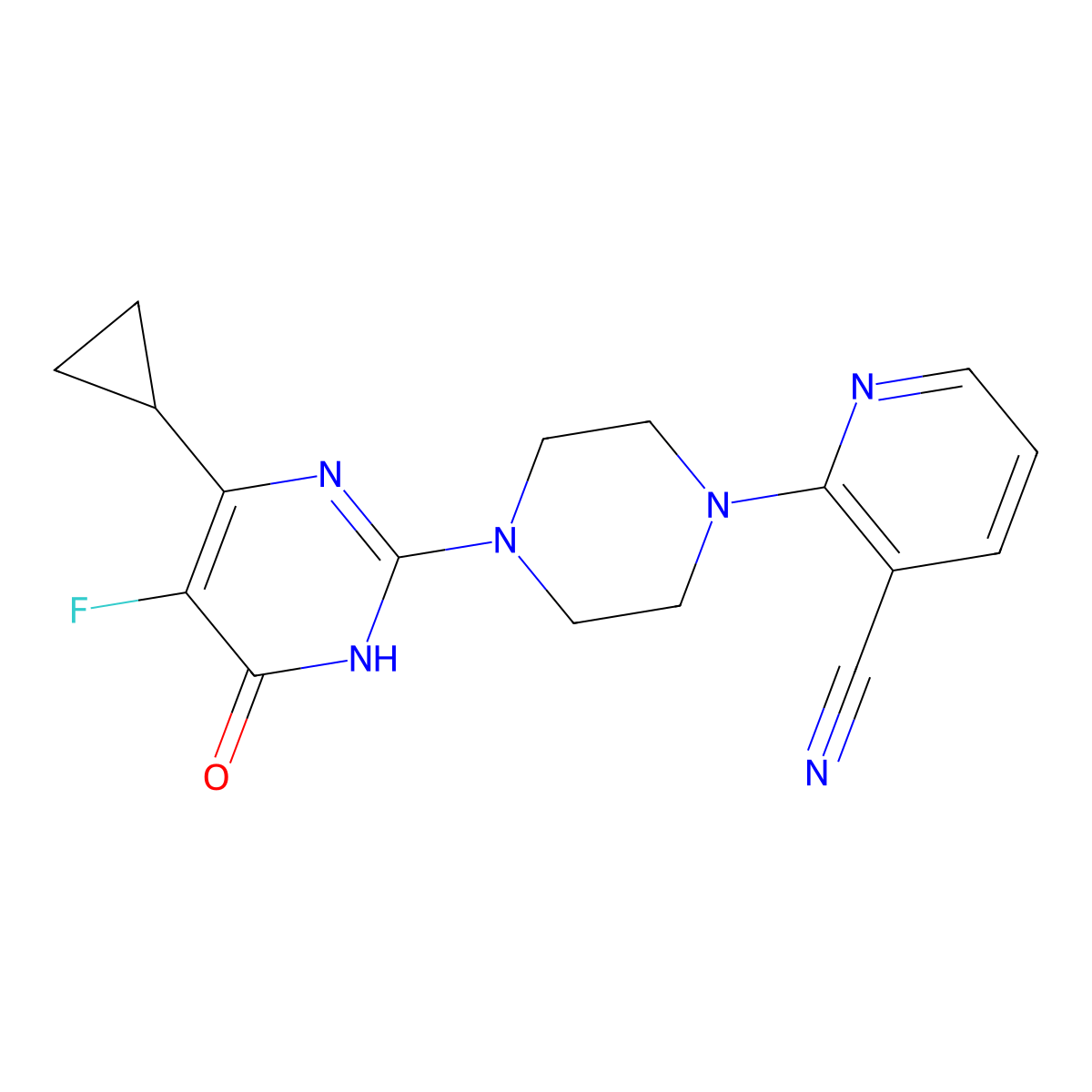 2-[4-(4-Cyclopropyl-5-fluoro-6-oxo-1,6-dihydropyrimidin-2-yl)piperazin-1-yl]pyridine-3-carbonitrile molecular structure, CAS 2549035-32-5