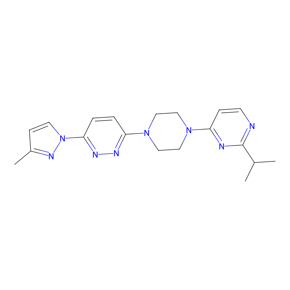 3-(3-methyl-1H-pyrazol-1-yl)-6-{4-[2-(propan-2-yl)pyrimidin-4-yl]piperazin-1-yl}pyridazine molecular structure, CAS 2549035-44-9