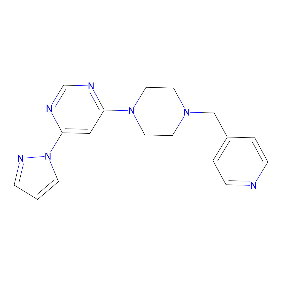 4-(1H-pyrazol-1-yl)-6-{4-[(pyridin-4-yl)methyl]piperazin-1-yl}pyrimidine molecular structure, CAS 2549035-47-2