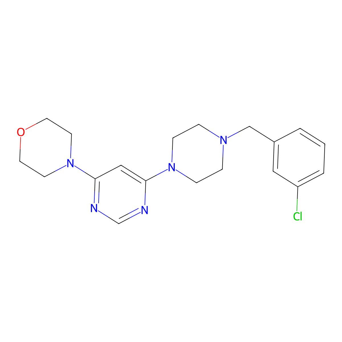 4-(6-{4-[(3-Chlorophenyl)methyl]piperazin-1-yl}pyrimidin-4-yl)morpholine molecular structure, CAS 2549035-48-3