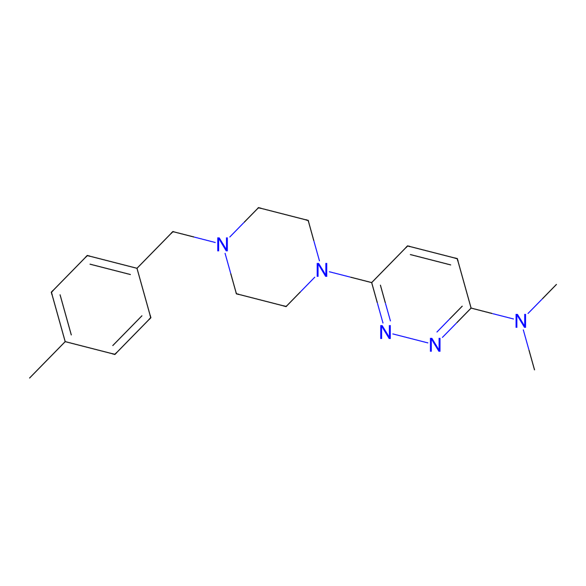 N,N-dimethyl-6-{4-[(4-methylphenyl)methyl]piperazin-1-yl}pyridazin-3-amine molecular structure, CAS 2549035-50-7