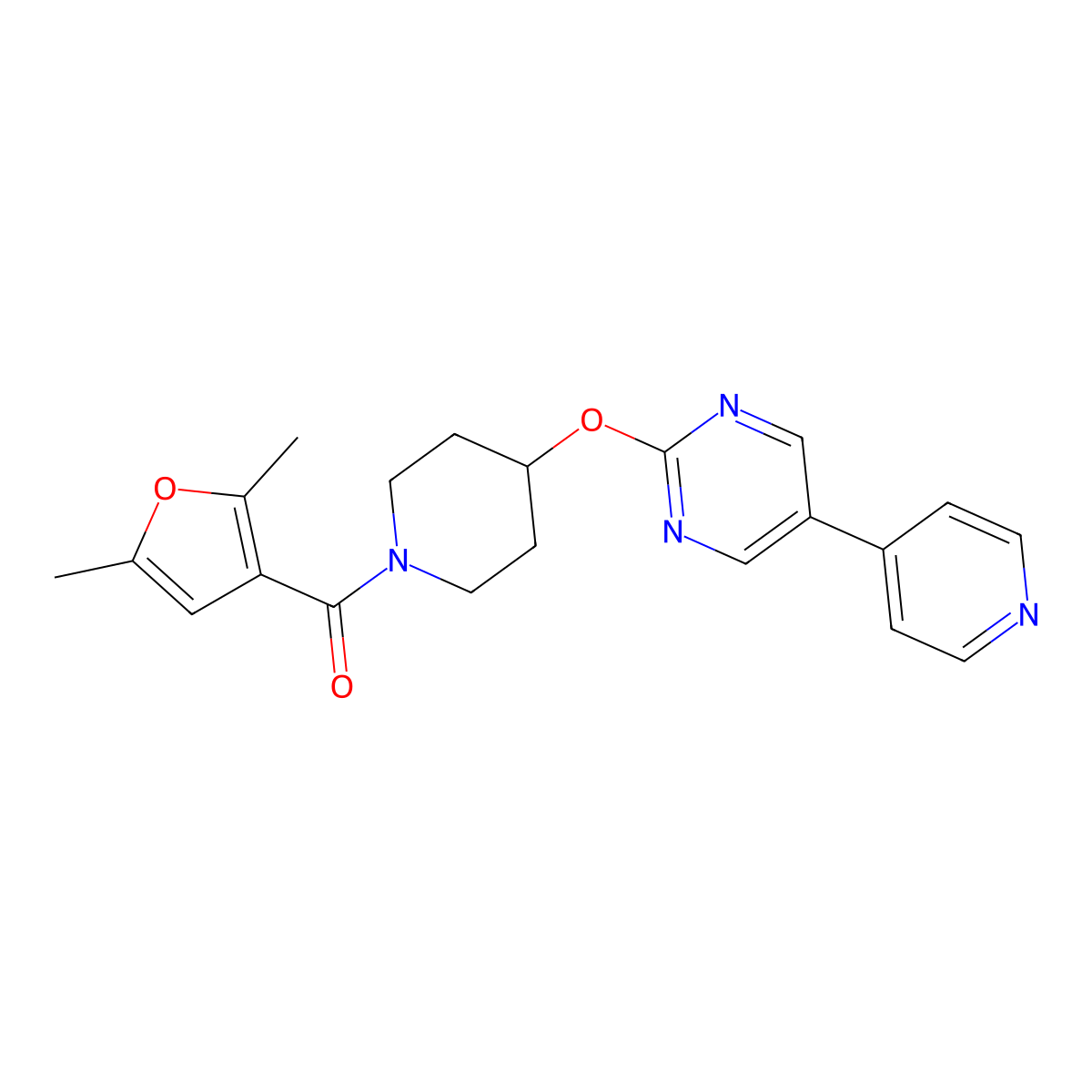 2-{[1-(2,5-Dimethylfuran-3-carbonyl)piperidin-4-yl]oxy}-5-(pyridin-4-yl)pyrimidine molecular structure, CAS 2549035-59-6