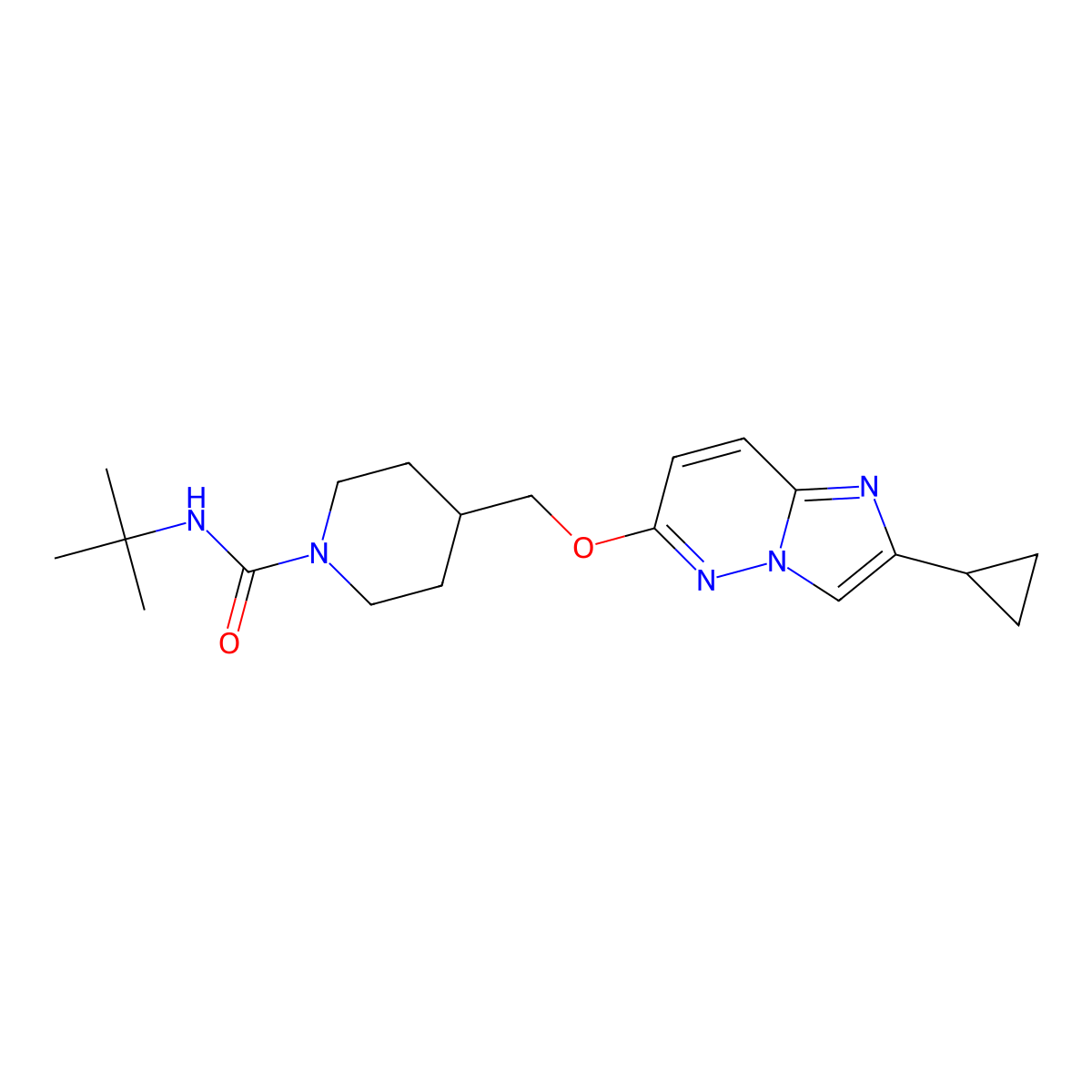 N-tert-butyl-4-[({2-cyclopropylimidazo[1,2-b]pyridazin-6-yl}oxy)methyl]piperidine-1-carboxamide molecular structure, CAS 2549035-60-9