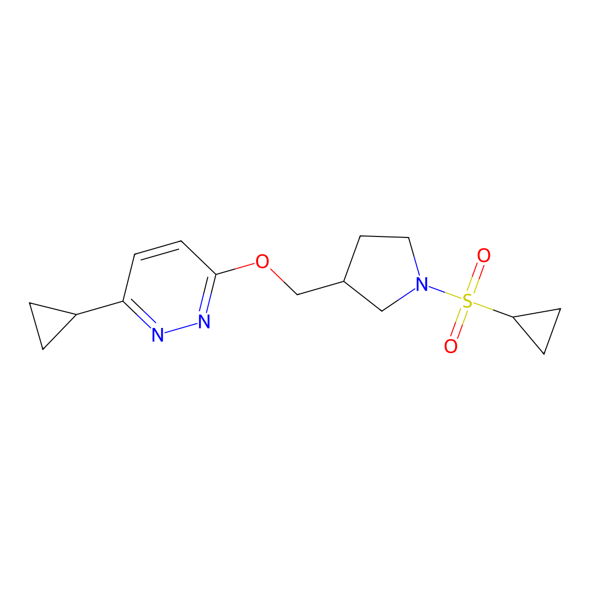 3-{[1-(Cyclopropanesulfonyl)pyrrolidin-3-yl]methoxy}-6-cyclopropylpyridazine molecular structure, CAS 2549035-61-0
