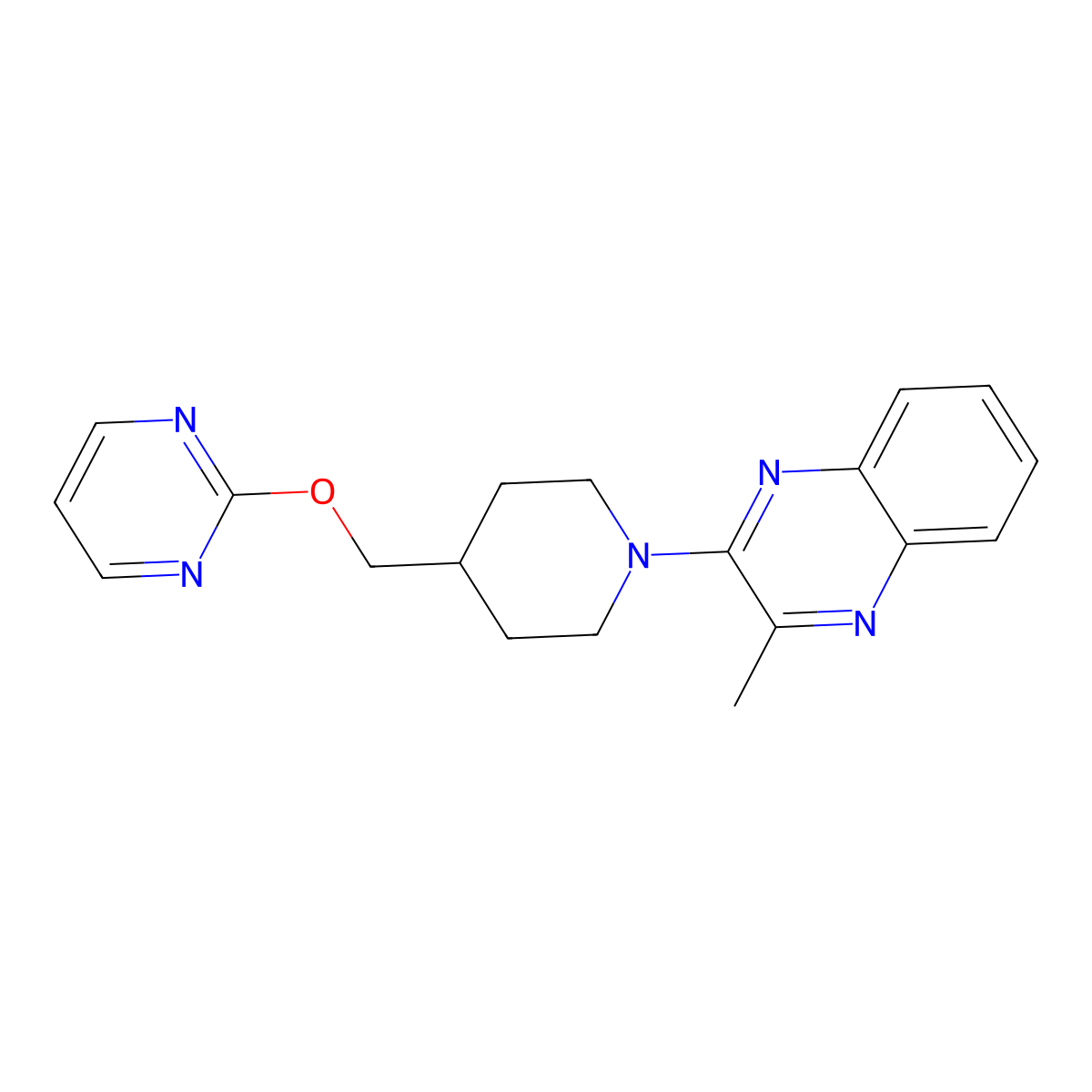 2-Methyl-3-{4-[(pyrimidin-2-yloxy)methyl]piperidin-1-yl}quinoxaline molecular structure, CAS 2549035-65-4