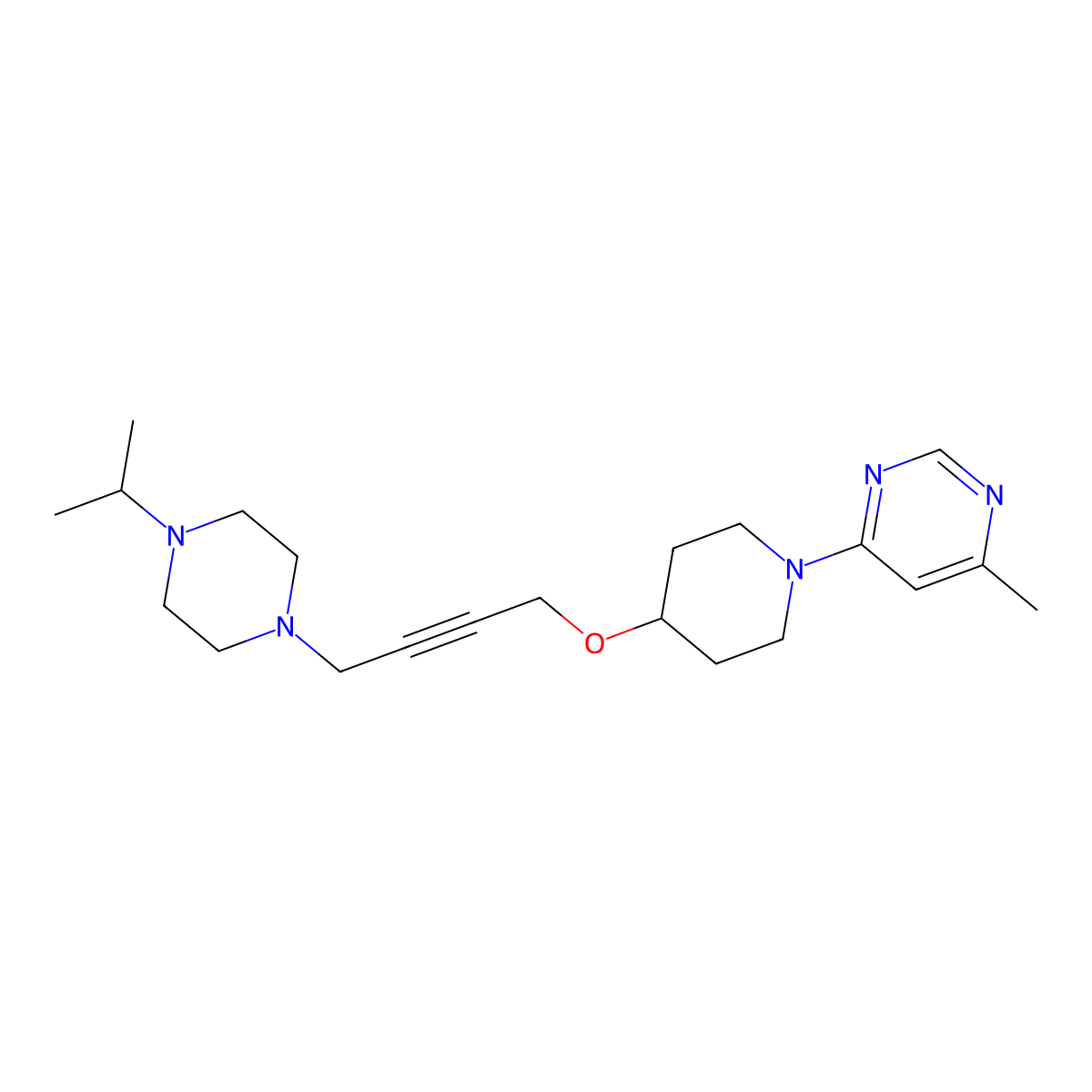 4-Methyl-6-[4-({4-[4-(propan-2-yl)piperazin-1-yl]but-2-yn-1-yl}oxy)piperidin-1-yl]pyrimidine molecular structure, CAS 2549035-69-8