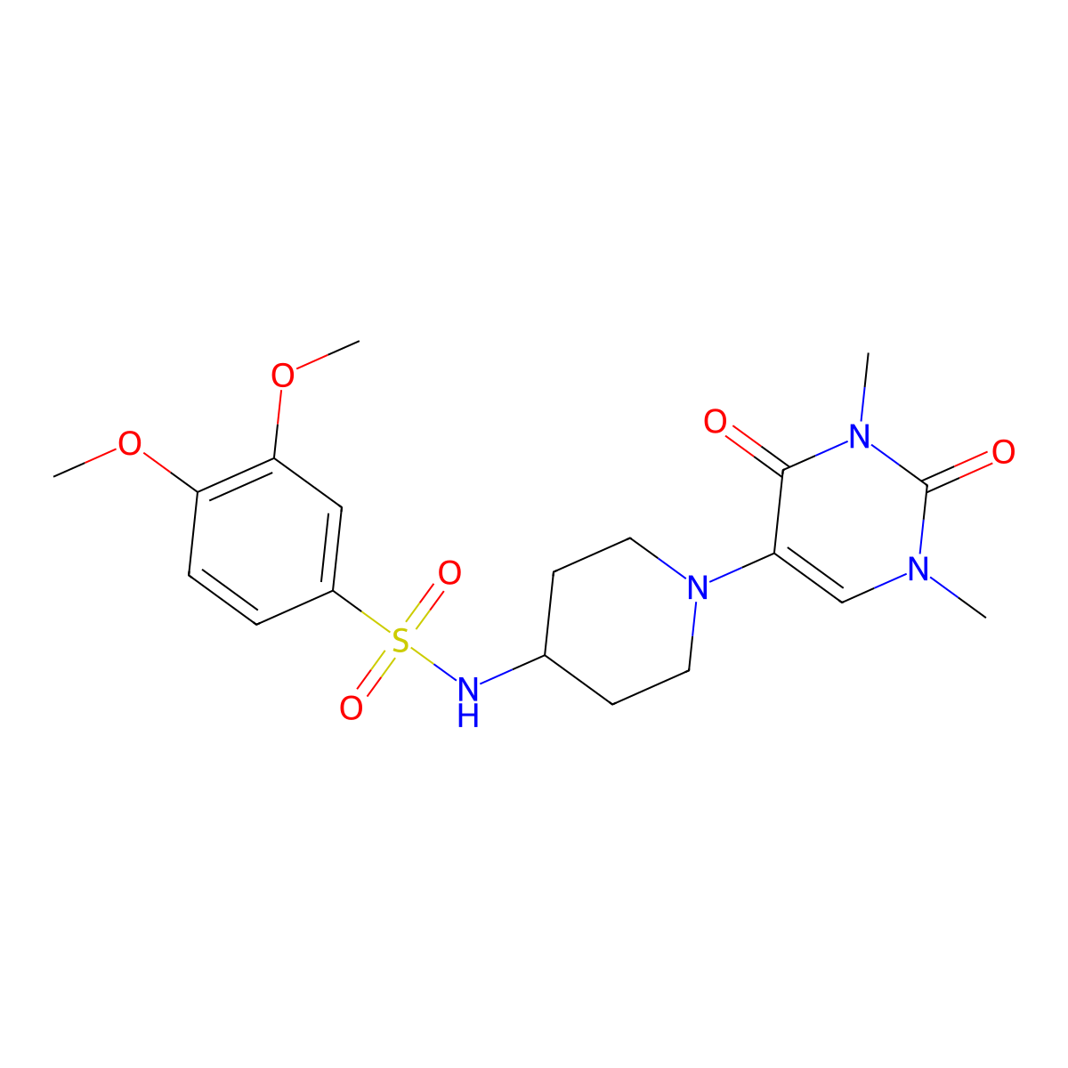 N-[1-(1,3-dimethyl-2,4-dioxo-1,2,3,4-tetrahydropyrimidin-5-yl)piperidin-4-yl]-3,4-dimethoxybenzene-1-sulfonamide molecular structure, CAS 2549035-71-2