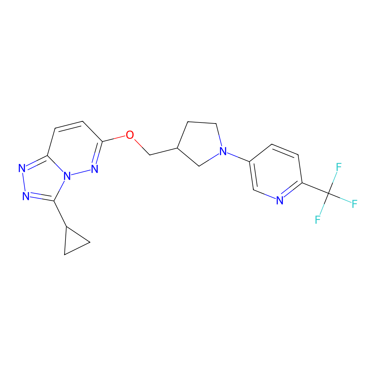 5-{3-[({3-Cyclopropyl-[1,2,4]triazolo[4,3-b]pyridazin-6-yl}oxy)methyl]pyrrolidin-1-yl}-2-(trifluoromethyl)pyridine molecular structure, CAS 2549035-72-3