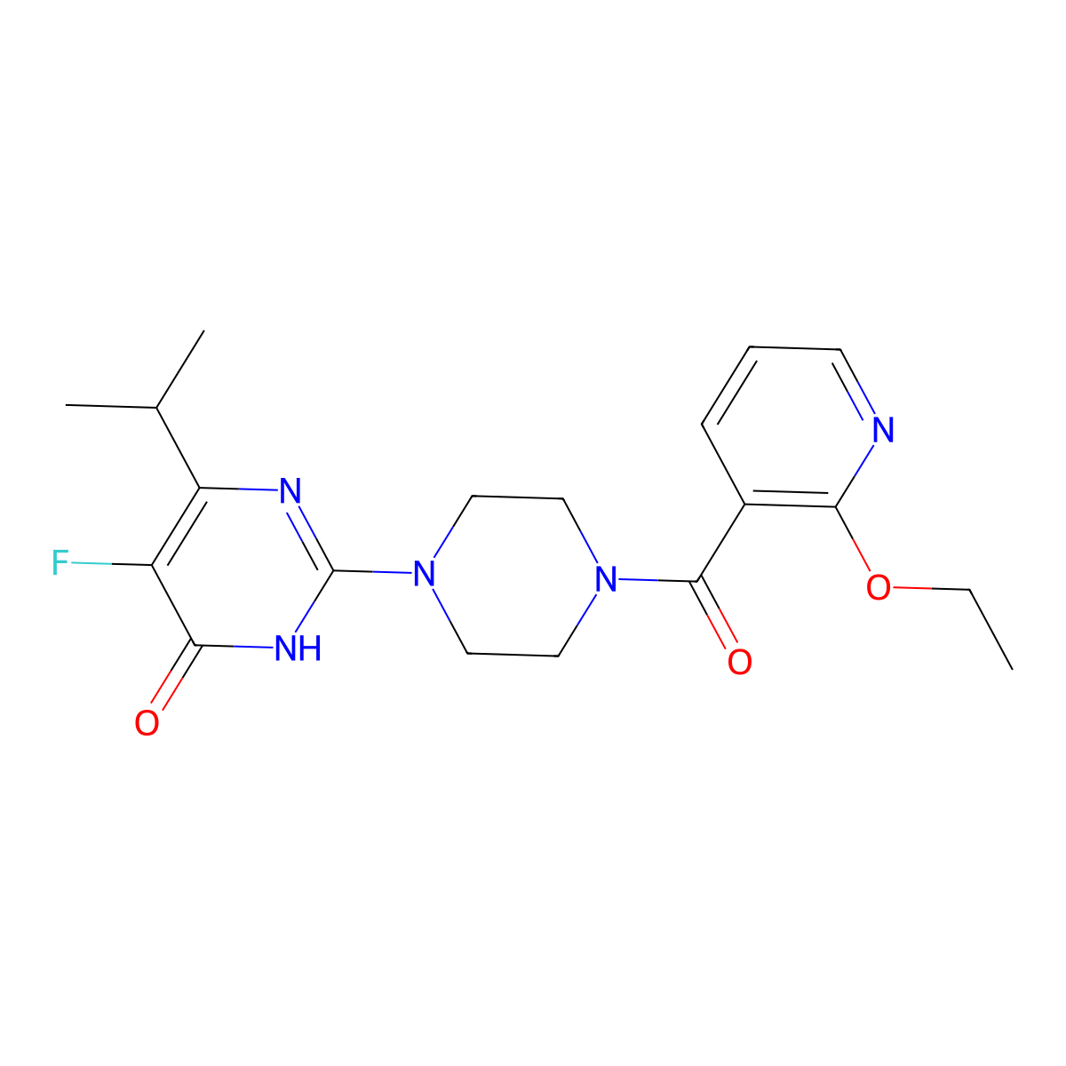 2-[4-(2-Ethoxypyridine-3-carbonyl)piperazin-1-yl]-5-fluoro-6-(propan-2-yl)-3,4-dihydropyrimidin-4-one molecular structure, CAS 2549035-73-4