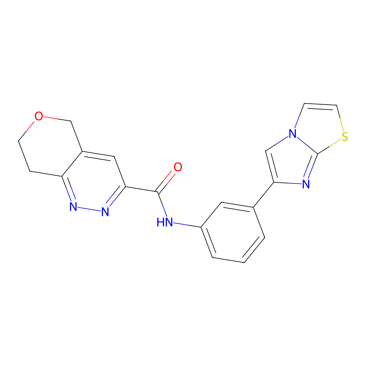 N-(3-{imidazo[2,1-b][1,3]thiazol-6-yl}phenyl)-5H,7H,8H-pyrano[4,3-c]pyridazine-3-carboxamide molecular structure, CAS 2549035-74-5