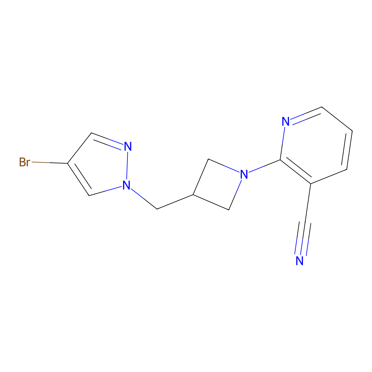2-{3-[(4-bromo-1H-pyrazol-1-yl)methyl]azetidin-1-yl}pyridine-3-carbonitrile molecular structure, CAS 2549035-76-7