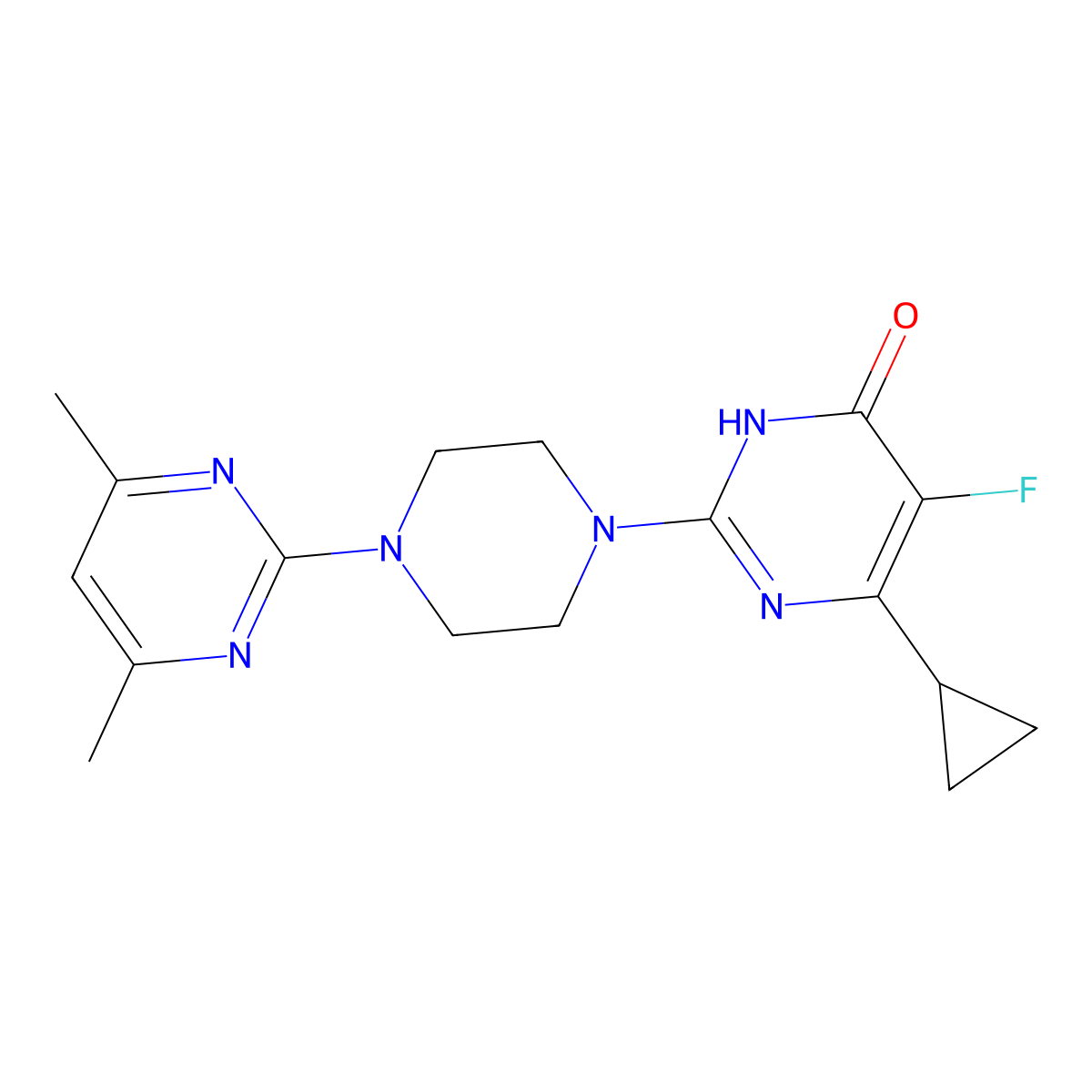 6-Cyclopropyl-2-[4-(4,6-dimethylpyrimidin-2-yl)piperazin-1-yl]-5-fluoro-3,4-dihydropyrimidin-4-one molecular structure, CAS 2549035-85-8